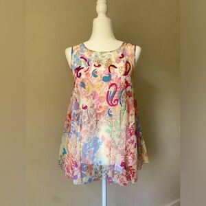 Johnny Was Biya Mazzy Flared Tank - embroidered mesh tank